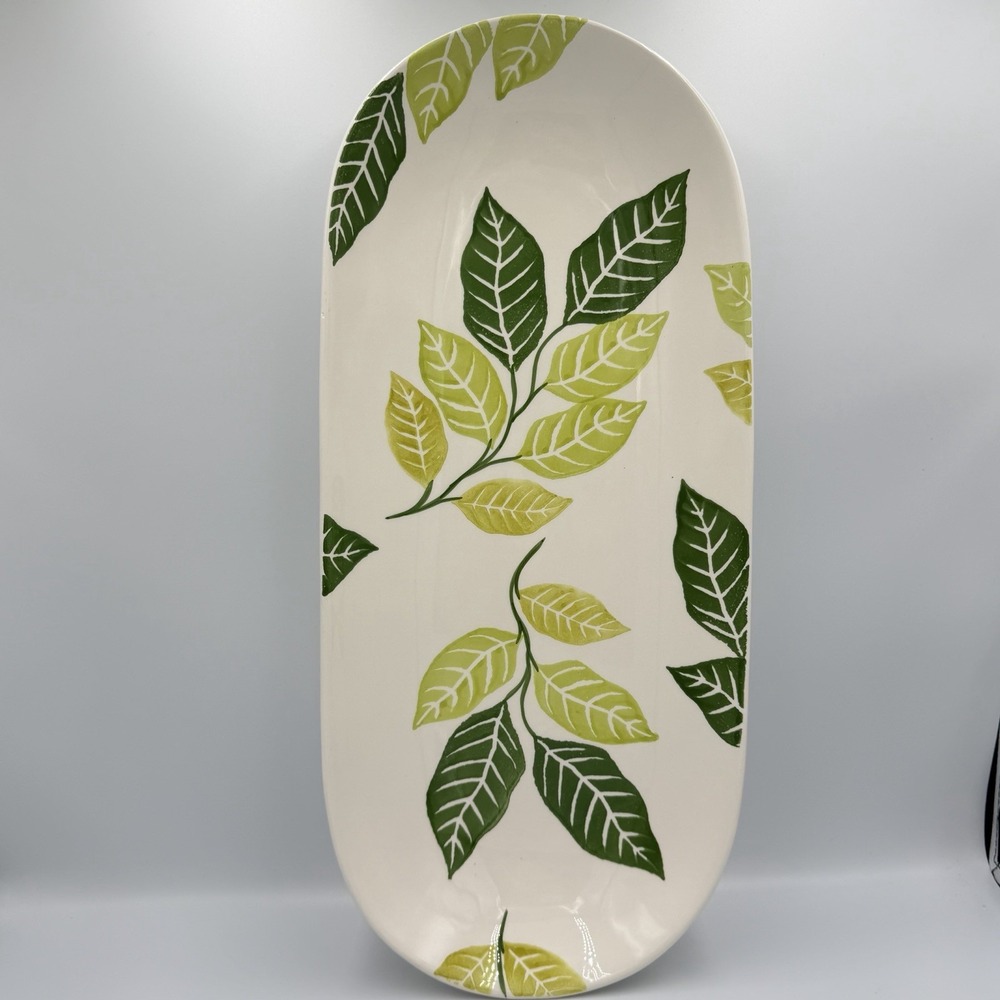 Loucarte Portugal Leaf Serving Platter 18.5" Oval Botanical Ceramic Dish‎